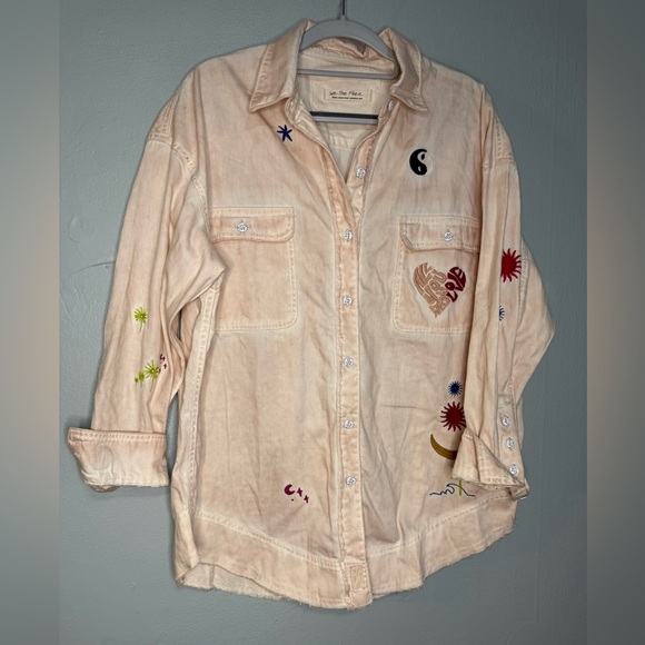 Free People Reef Break embroidered denim shirt jacket in pink - Picture 3 of 11